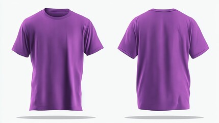 Unisex purple tshirt mockup front and back views short sleeve tee template for design vector illustration