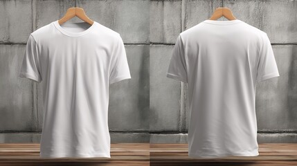 White tshirt 3D mockup front and back view realistic blank template for design and logo placement
