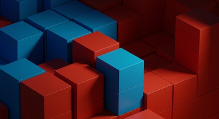 Obraz premium Abstract geometric background with red and blue cubes pattern