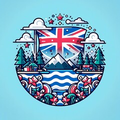 Fototapeta premium Elegant Image of British Columbia Flag with Mountains and Waves for Holiday Poster