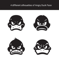Set of Minimalist Angry Duck Face Silhouettes for Logo or Icon Design