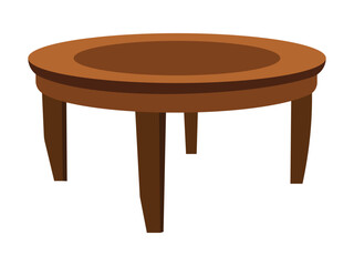 Round wooden coffee table with four legs vector illustration on white background