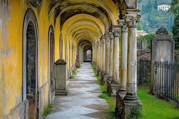Obraz premium Serene Yellow Colonnade: A Walk Through Time
