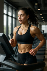 young woman exercising in gym on a treadmill 