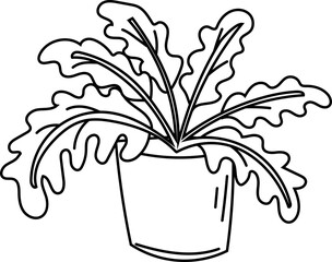 Hand-drawn line art of a blooming flower vase, minimalist style, black and white sketch ideal for botanical and home wall art.
