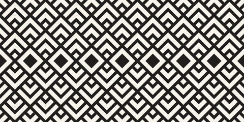 Stylish Lines Maze Lattice. Ethnic Monochrome Texture. Abstract Geometric Background. Vector Seamless Black and White Pattern.