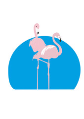 Vector illustration of flamingo against blue moon background, dreamy and exotic design symbolizing mystery and elegance

