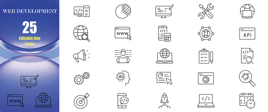 web development icons set vector