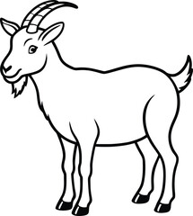 Majestic Goat Silhouette with Curved Horns – Bold Black and White Illustration