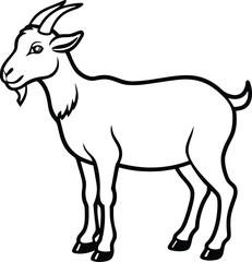 Majestic Goat Silhouette with Curved Horns – Bold Black and White Illustration