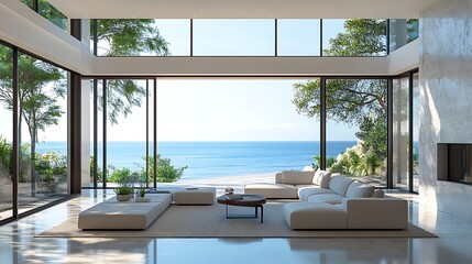 Elegant oceanfront villa with expansive glass windows and breathtaking sea view picture