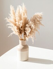 Neutral pampas grass in ceramic vase, generative AI image