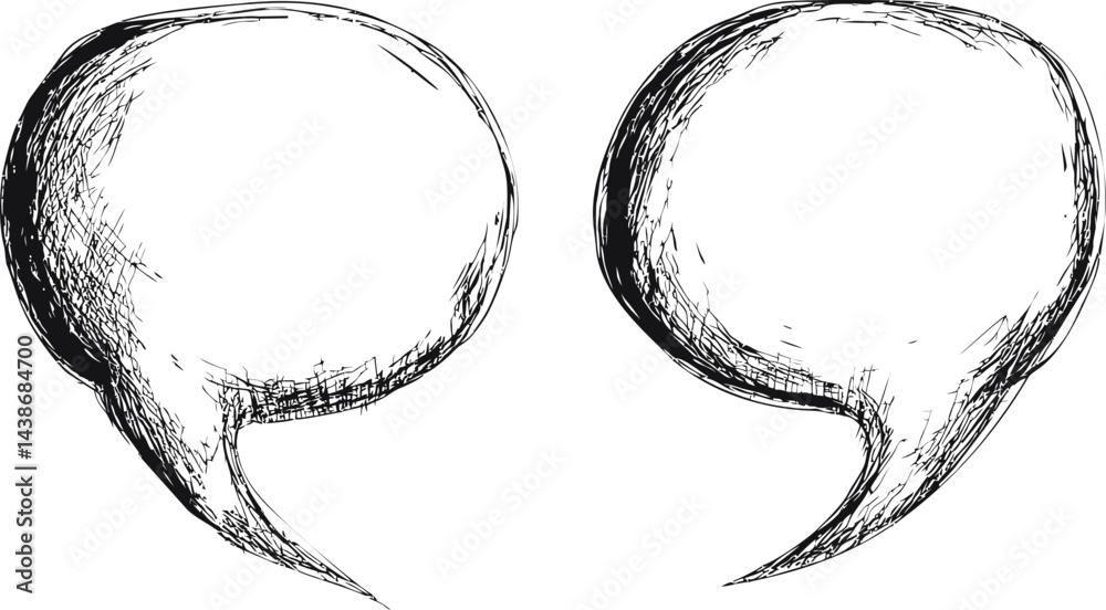 Aufkleber black and white sketch of two speech bubbles sketched with texture. vector illustration