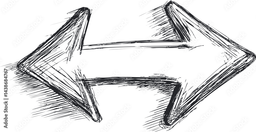 Aufkleber sketch of a black and white double arrow with textured sketchy lines. vector illustration