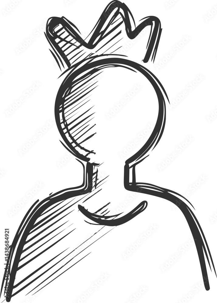 Poster abstract sketch of figure with crown and no face in minimalistic style. vector illustration