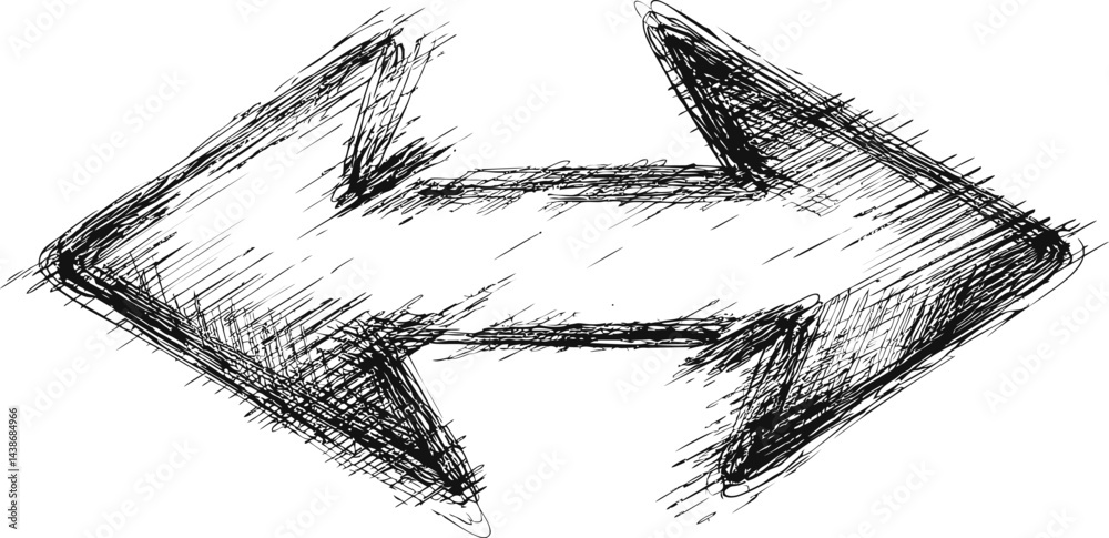 Poster sketch of a large black double-headed arrow with rough edges. vector illustration