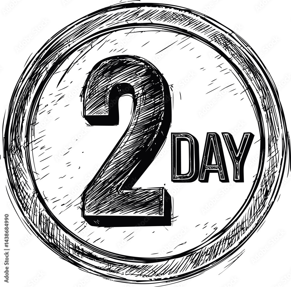 Aufkleber sketch style illustration of number two with the word day in a circle. vector illustration