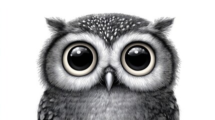 Obraz premium Big Eyed Owl Illustration - Cute owl illustration, symbolizing wisdom, peace, mystery, night, and nature. Adorable large eyes