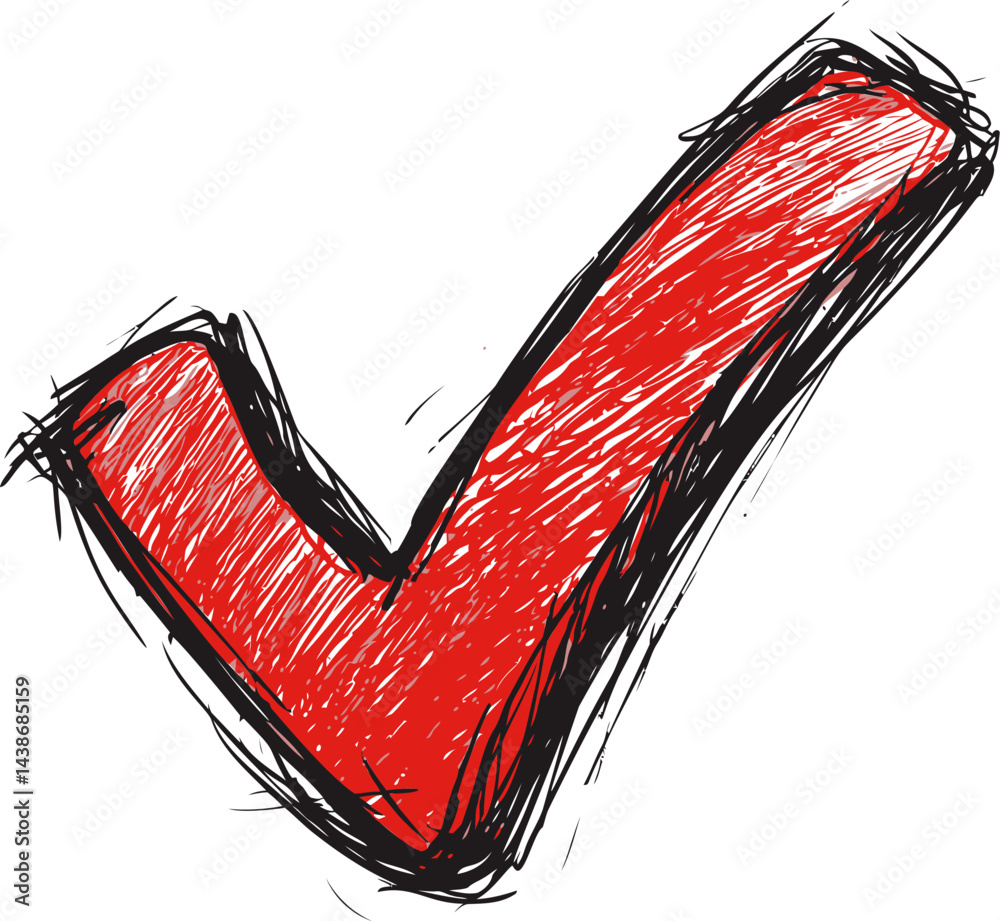 Aufkleber scribbled red check mark with bold black outline. vector illustration