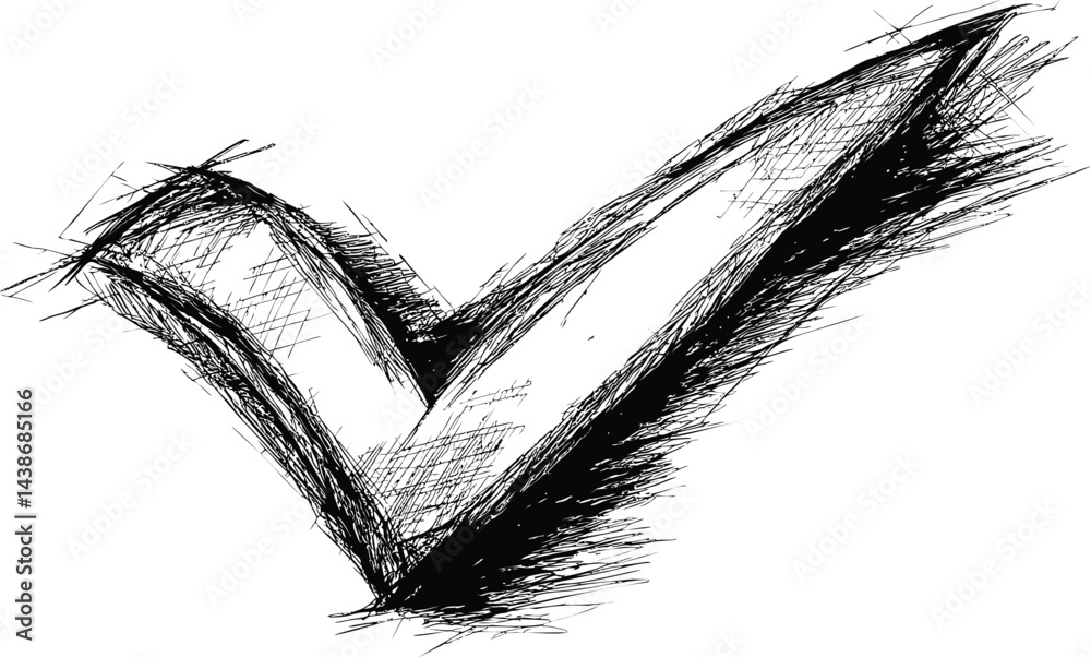 Poster sketchy black check mark drawn with bold strokes. vector illustration