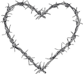 Obraz premium Heart shape made of barbed wire with intricate detail and. Vector illustration