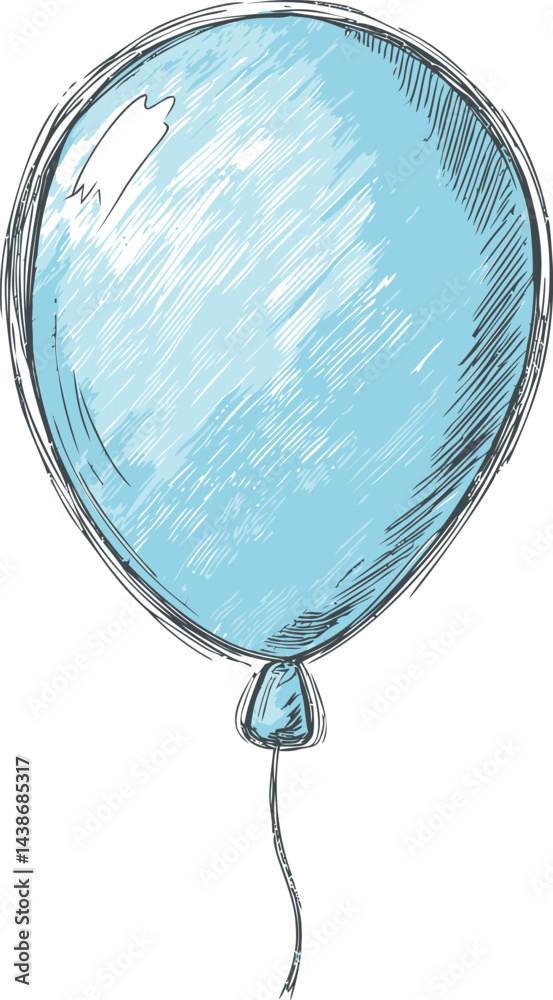 Poster blue sketch of a balloon with shading and outlines. vector illustration