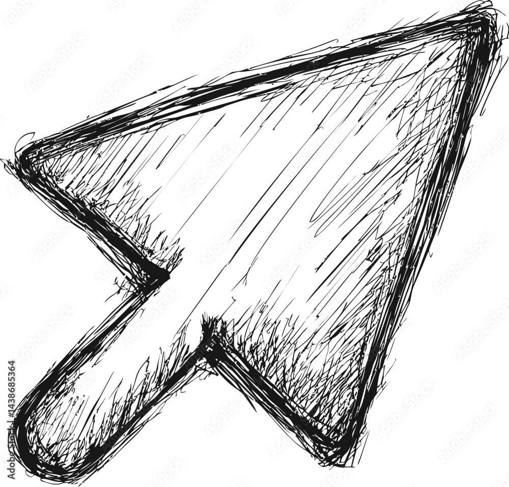 Aufkleber hand-drawn sketch of a black arrow cursor with rough edges, minimalist art. vector illustration