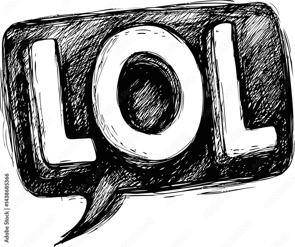 Aufkleber black and white sketch of lol text in a speech bubble for humorous concept. vector illustration