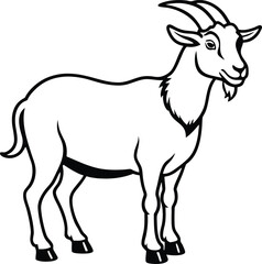 Majestic Goat Silhouette with Curved Horns – Bold Black and White Illustration