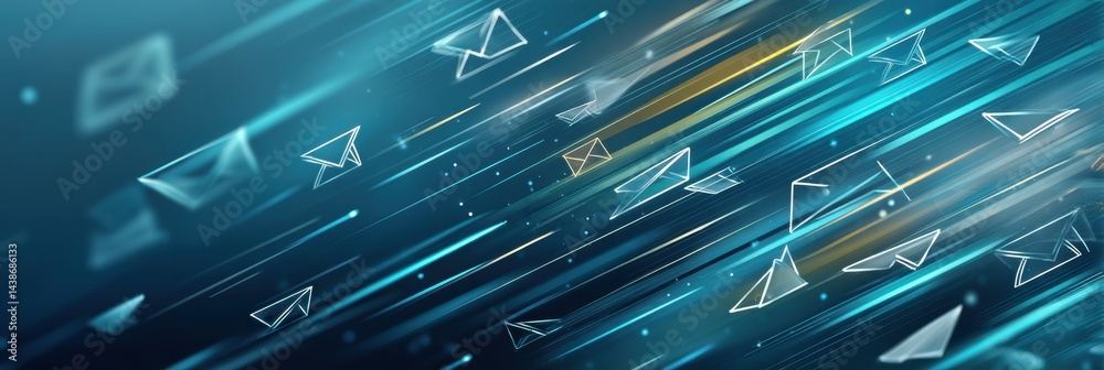 Leinwandbilder Stylized Email Icons and Communication Lines Depicting a Dynamic Digital Exchange in a Lively Virtual Environment