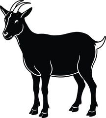 Majestic Goat Silhouette with Curved Horns – Bold Black and White Illustration