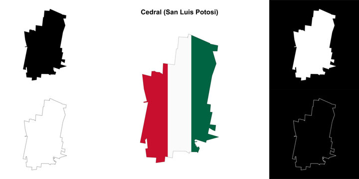 Cedral municipality (San Luis Potosi) outline map set