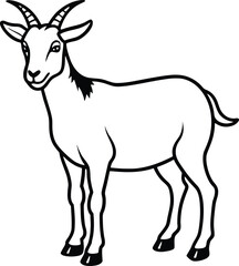 Majestic Goat Silhouette with Curved Horns – Bold Black and White Illustration