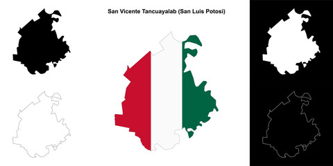 San Vicente Tancuayalab municipality (San Luis Potosi) outline map set