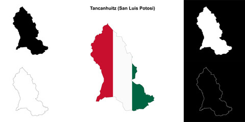 Fototapeta premium Tancanhuitz municipality (San Luis Potosi) outline map set