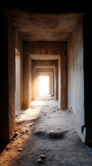 Fototapeta premium Tunnel of Light Illuminating Ancient Stone Passageway 