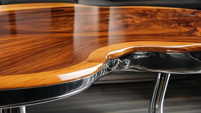 Resin-coated wood coffee table detail in modern interior