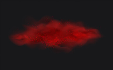 Spicy burst powder. Splashes of red pepper explosion. Overlay effect of chili or paprika spice splatters.