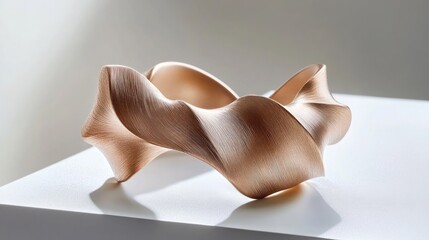 A bold cuff bracelet featuring an asymmetrical wave design in brushed rose gold