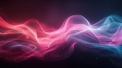 Flowing abstract waves in pink, purple, and blue hues on a dark background. Background image of vibrant color digital wave with black background. Digital artwork for modern and vibrant design. AIG51.