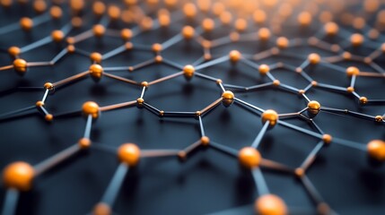 Obraz premium A 3D image shows graphene's honeycomb-like structure at the atomic level. This nanotechnology material is made of carbon atoms arranged in hexagons. 
