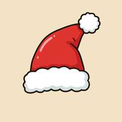Festive Santa hat red white simple cartoon style on beige background 