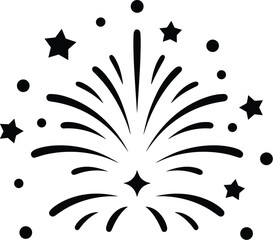 Minimalist Black and White Fireworks Display Illustration with Stars and Dots – Line Art Design