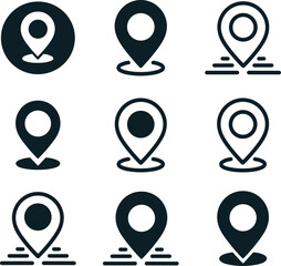 Minimalist Location Pin Icon Set – Solid and Outline GPS Marker Vector Illustration