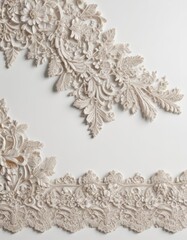 Fototapeta premium Elegant vintage lace trim, classic ornate design, textured white backdrop , trim, lace
