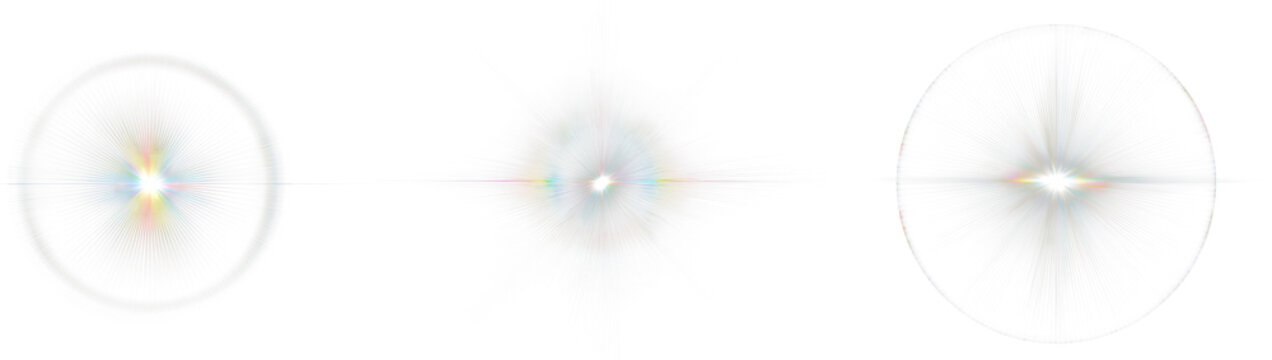 Radial chromatic light diffraction flares on black background, abstract colorful starburst glow, futuristic energy or sci-fi concept illustration