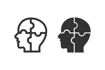 Mind puzzle icon set. human head with puzzle assembled, representing the mind and problem-solving abilities. Ideal for concepts related to psychology, thinking, and creativity