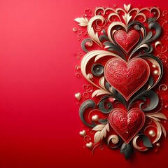 Elegant Image of Red 3D Heart Garland for Qixi Festival Poster