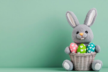 Soft bunny holding festive Easter egg basket