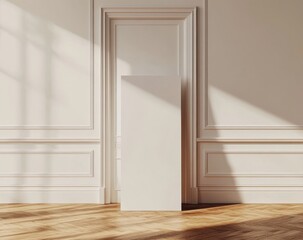 Fototapeta premium Empty pedestal in a sunlit room with classic decor